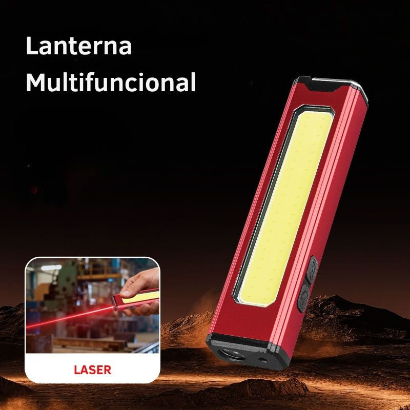 Lanterna Multifuncional com Íman Forte, Laser Vermelho, Clipe e Gancho